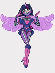 Size: 1620x2160 | Tagged: safe, artist:weegeepie-nightring, derpibooru import, twilight sparkle, human, alicorn humanization, bodypaint, bone, boots, clothes, costume, dress, face paint, female, gloves, halloween, halloween costume, high heel boots, holiday, horn, horned humanization, humanized, pony coloring, shoes, simple background, skeleton, skirt, skull, solo, white background, winged humanization, wings