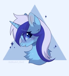 Size: 933x1024 | Tagged: safe, artist:belkaart0w0, derpibooru import, minuette, pony, unicorn, blushing, bust, chest fluff, cute, female, grin, mare, minubetes, open mouth, portrait, profile, smiling, solo