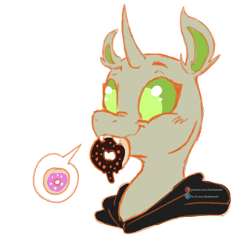 Size: 700x700 | Tagged: safe, derpibooru import, oc, oc only, changeling, changeling oc, cute, donut, food, simple background, transparent background