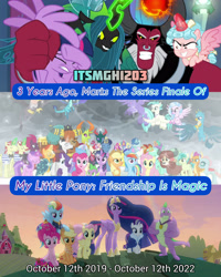Size: 3277x4096 | Tagged: safe, derpibooru import, edit, edited screencap, editor:itsmgh1203, screencap, amethyst star, applejack, chancellor neighsay, cozy glow, firelight, fizzlepop berrytwist, flam, flim, fluttershy, gallus, grampa gruff, lemon hearts, lord tirek, lyra heartstrings, minuette, moondancer, night light, ocellus, party favor, pharynx, pinkie pie, prince rutherford, princess ember, princess twilight 2.0, queen chrysalis, rainbow dash, rarity, sandbar, seaspray, silverstream, smolder, sparkler, spike, stellar flare, sunburst, tempest shadow, terramar, thorax, trixie, twilight sparkle, twilight sparkle (alicorn), twilight velvet, twinkleshine, yona, alicorn, centaur, changedling, changeling, dragon, earth pony, griffon, hippogriff, pegasus, pony, taur, unicorn, yak, season 9, the ending of the end, the last problem, spoiler:s09, :o, alicornified, applejack's hat, brothers, clothes, cowboy hat, cozycorn, crossed arms, crown, dragoness, duckery in the comments, eyes closed, female, filly, flim flam brothers, flying, foal, gigachad spike, grin, hat, high res, identical twins, jewelry, king thorax, magic, male, mane six, mare, mlp fim's twelfth anniversary, older, older applejack, older fluttershy, older mane six, older pinkie pie, older rainbow dash, older rarity, older spike, older twilight, open mouth, open smile, prince pharynx, race swap, regalia, siblings, smiling, spread wings, stallion, student six, sweet apple acres, telekinesis, text, the magic of friendship grows, twin brothers, twins, wall of tags, winged spike, wings