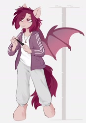 Size: 1494x2136 | Tagged: safe, artist:crimmharmony, derpibooru import, oc, oc only, oc:crimm harmony, anthro, bat pony, unguligrade anthro, bat pony oc, solo