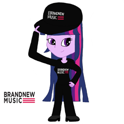 Size: 1277x1277 | Tagged: safe, artist:robertkang12415, derpibooru import, twilight sparkle, equestria girls, brandnewmusic, clothes, female, hip hop, hoodie, simple background, snapback, solo, white background