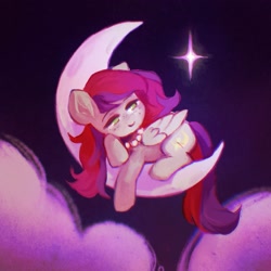 Size: 2000x2000 | Tagged: safe, artist:dearmary, derpibooru import, part of a set, oc, oc only, pegasus, pony, commission, crescent moon, moon, solo, tangible heavenly object, ych result