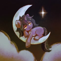 Size: 2000x2000 | Tagged: safe, artist:dearmary, derpibooru import, part of a set, oc, oc only, oc:rivibaes, pony, unicorn, commission, crescent moon, moon, solo, tangible heavenly object, ych result