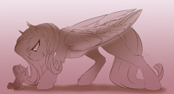 Size: 2600x1400 | Tagged: safe, artist:starcasteclipse, derpibooru import, fluttershy, pegasus, rabbit, g4, animal, ear fluff, ears, female, folded wings, hock fluff, looking down, mare, monochrome, open mouth, size difference, smiling, wings