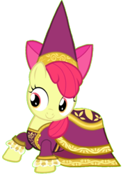 Size: 720x1016 | Tagged: safe, artist:darlycatmake, derpibooru import, edit, edited screencap, screencap, apple bloom, earth pony, pony, for whom the sweetie belle toils, background removed, clothes, costume, dress, halloween, halloween costume, happy, hat, hennin, holiday, princess, princess apple bloom, simple background, smiling, transparent background