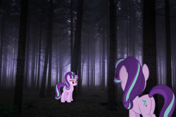 Size: 1600x1067 | Tagged: safe, derpibooru import, starlight glimmer, pony, unicorn, g4, butt, clone, female, forest, glimmer glutes, irl, mare, photo, plot, ponies in real life, red eyes, s5 starlight, self paradox, tree