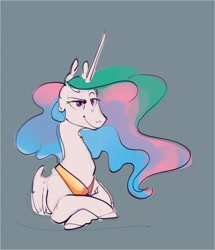 Size: 1366x1585 | Tagged: safe, artist:alumx, derpibooru import, princess celestia, alicorn, pony, g4, crossed hooves, female, jewelry, lying down, mare, prone, regalia, smiling, smug, solo