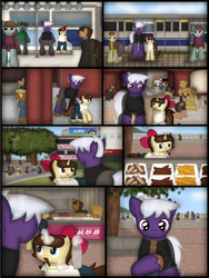 Size: 1750x2333 | Tagged: safe, artist:99999999000, derpibooru import, oc, oc only, oc:firearm king, oc:mar baolin, earth pony, pony, unicorn, comic:journey, chinese, clothes, comic, earth pony oc, food, hoof hold, horn, male, metro, taipei, unicorn oc