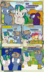 Size: 1920x3168 | Tagged: safe, artist:alexdti, derpibooru import, apple bloom, scootaloo, sweetie belle, oc, oc:brainstorm (alexdti), oc:purple creativity, oc:star logic, pony, comic:quest for friendship, a horse shoe-in, growing up is hard to do, cutie mark crusaders, drunk, implied phyllis, older, older apple bloom, older cmc, older scootaloo, older sweetie belle