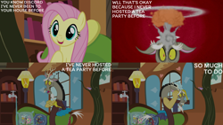 Size: 4400x2475 | Tagged: safe, derpibooru import, edit, edited screencap, editor:quoterific, screencap, discord, fluttershy, discordant harmony, mind blown