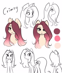 Size: 3006x3508 | Tagged: safe, artist:katputze, derpibooru import, oc, oc only, oc:crimson sunset, pony, unicorn, bust, female, hair over one eye, lidded eyes, looking at you, mare, reference sheet, simple background, smiling, smiling at you, solo, white background