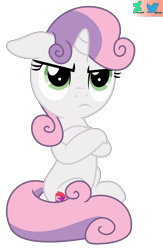 Size: 2000x3067 | Tagged: safe, artist:kuren247, derpibooru import, sweetie belle, pegasus, pony, angry, crossed arms, cute, disappointed, disapproval, ears, female, filly, floppy ears, foal, madorable, pouting, show accurate, simple background, sitting, solo, sweetie belle is not amused, the cmc's cutie marks, transparent background, unamused, vector