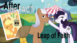 Size: 1024x576 | Tagged: safe, artist:mlp-silver-quill, derpibooru import, applejack, oc, oc:lethalauroramage, oc:silver quill, leap of faith, #1, ^^, after the fact, boop, circus tent, eyes closed, title card