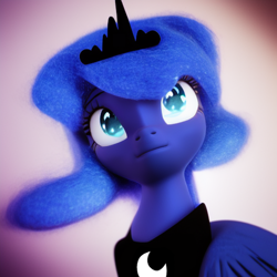 Size: 1024x1024 | Tagged: safe, derpibooru import, generator:purplesmart.ai, generator:stable diffusion, machine learning generated, princess luna, alicorn, pony, 3d, crown, cute, female, jewelry, lunabetes, mare, regalia, solo