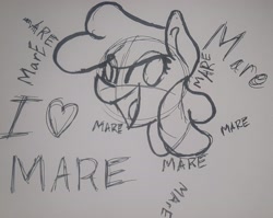 Size: 2736x2174 | Tagged: safe, artist:raredonk, oc, oc only, pegasus, pony, bust, crazy face, derp, female, heart, mare, sketch, smiling, traditional art, yelling