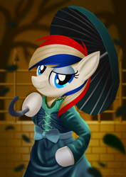 Size: 2480x3508 | Tagged: safe, artist:leonkay, derpibooru import, oc, oc:britannia (uk ponycon), pony, clothes, dress, solo, uk ponycon, umbrella