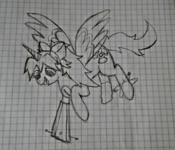 Size: 967x826 | Tagged: safe, artist:fantasytechnoworld, derpibooru import, pony, crossover, doodle, female, graph paper, mare, monochrome, ponified, reiuji utsuho, solo, touhou, traditional art