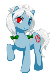 Size: 420x600 | Tagged: safe, artist:krackocloud, derpibooru import, earth pony, pony, blue eyes, crossover, female, heterochromia, izayoi sakuya, maid, maid headdress, mare, ponified, red eyes, simple background, solo, touhou, white background