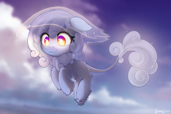 Size: 2400x1600 | Tagged: safe, artist:symbianl, derpibooru import, oc, oc:silver sunset, pony, cloud, cloud pony, floating, solo, white pupils