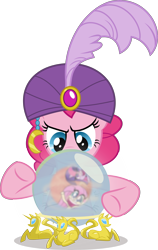 Size: 3159x5000 | Tagged: safe, alternate version, artist:sollace, derpibooru exclusive, derpibooru import, fluttershy, pinkie pie, twilight sparkle, twilight sparkle (alicorn), alicorn, it's about time, my little pony: pony life, .svg available, clothes, crystal ball, madame pinkie, simple background, solo, transparent background, turban, vector