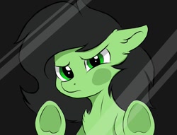 Size: 1069x817 | Tagged: safe, artist:kusturbrick, derpibooru import, oc, oc only, oc:anon filly, earth pony, pony, against glass, black background, breaking the fourth wall, chest fluff, dissatisfied, ear fluff, ears, female, filly, floppy ears, foal, fourth wall, glass, looking at you, mare, simple background, solo, underhoof