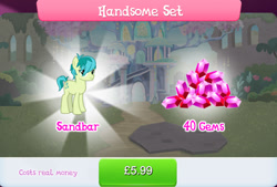 Size: 1257x852 | Tagged: safe, derpibooru import, sandbar, earth pony, pony, bundle, costs real money, english, gameloft, gem, green coat, green fur, green mane, green pony, green tail, male, numbers, official, sale, solo, solo focus, stallion, tail, teenager, text, treehouse of harmony