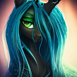 Size: 1024x1024 | Tagged: safe, derpibooru import, editor:hawkeyethree, generator:purplesmart.ai, generator:stable diffusion, machine learning generated, queen chrysalis, changeling, changeling queen, g4, bust, female, portrait, solo