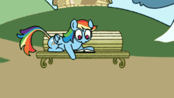 Size: 1920x1080 | Tagged: safe, artist:kid wizard, artist:kidwizard, derpibooru import, rainbow dash, pegasus, pony, absurd file size, animated, bench, blushing, book, dialogue, falling, female, flying, gif, implied anon, looking at you, looking down, lying down, mare, open mouth, open smile, prone, sad, sitting, smiling, solo, spread wings, subtitles, talking to viewer, tsunderainbow, tsundere, wings