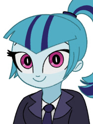 Size: 1500x2000 | Tagged: safe, artist:kid wizard, artist:kidwizard, derpibooru import, sonata dusk, equestria girls, clothes, female, looking at you, necktie, shirt, simple background, smiling, solo, suit, white background