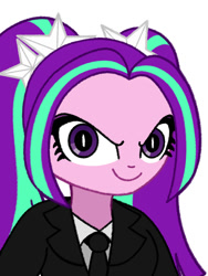 Size: 1500x2000 | Tagged: safe, artist:kid wizard, artist:kidwizard, derpibooru import, aria blaze, equestria girls, clothes, looking at you, necktie, shirt, simple background, smiling, solo, suit, white background