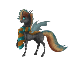 Size: 2048x2048 | Tagged: artist needed, safe, derpibooru import, oc, oc only, oc:jasper, changeling, clothes, orange changeling, requested art, scarf, simple background, solo, striped scarf, transparent background