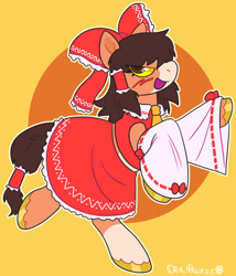 Size: 540x631 | Tagged: safe, artist:devilbunzz, derpibooru import, earth pony, pony, clothes, crossover, female, hakurei reimu, mare, miko, ponified, skirt, touhou