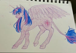 Size: 2736x1917 | Tagged: safe, artist:calicowboye, derpibooru import, twilight sparkle, twilight sparkle (alicorn), alicorn, pony, female, leonine tail, mare, solo, tail, traditional art