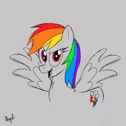 Size: 2048x2048 | Tagged: safe, artist:fanartist2020, derpibooru import, rainbow dash, pegasus, pony, female, gray background, simple background, solo