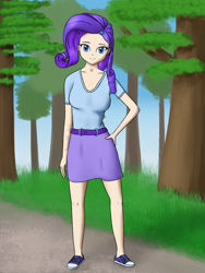 Size: 720x960 | Tagged: safe, artist:parronist, derpibooru import, rarity, human, clothes, converse, female, forest, hand on hip, humanized, shoes, skirt, solo, tree