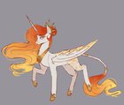 Size: 140x119 | Tagged: safe, artist:pierroid, derpibooru import, princess celestia, alicorn, alternate cutie mark, alternate eye color, alternate hair color, bracelet, colored wings, crown, ear piercing, earring, female, gray background, hoof shoes, jewelry, leonine tail, mare, multicolored wings, picture for breezies, piercing, reddit, redesign, regalia, simple background, solo, tail, wings