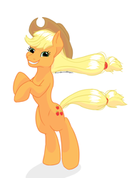 Size: 2250x3000 | Tagged: safe, artist:soundwavedragon, derpibooru import, applejack, earth pony, pony, bipedal, hat, simple background, solo, white background