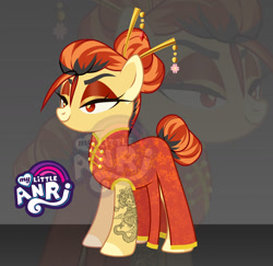 Size: 1280x1244 | Tagged: safe, artist:emperor-anri, derpibooru import, oc, oc only, earth pony, pony, clothes, earth pony oc, eyelashes, hairpin, makeup, solo, tattoo, zoom layer