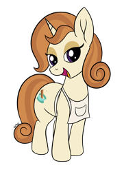 Size: 1282x1770 | Tagged: safe, artist:wapamario63, pony, unicorn, apron, bedroom eyes, cinnamon chai, clothes, cute, female, flat colors, looking at you, mare, open mouth, simple background, solo, transparent background