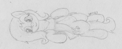 Size: 2624x1072 | Tagged: safe, artist:wapamario63, fluttershy, pony, clothes, cute, female, lying down, mare, messy mane, monochrome, on back, shyabetes, sketch, solo, traditional art