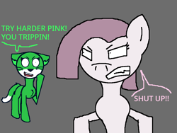 Size: 960x720 | Tagged: safe, artist:wonderwolf51, derpibooru import, pinkie pie, oc, oc:monika the cat, earth pony, pony, 1000 hours in ms paint, angry, pinkamena diane pie, ponified