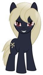 Size: 848x1480 | Tagged: safe, artist:hazy skies, derpibooru import, oc, oc only, earth pony, pony, blonde, bone, eye glow, female, g4 style, looking at you, mare, oc name needed, red eyes, show accurate, simple background, smiling, soft shading, solo, spooky, transparent background, vector