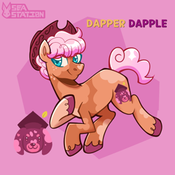 Size: 2600x2600 | Tagged: safe, artist:seasemissary, derpibooru import, oc, oc:dapper dapple, earth pony, pony, hat, magical lesbian spawn, male, offspring, parent:applejack, parent:rarity, parents:rarijack, solo, stallion