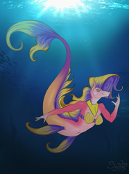 Size: 1043x1400 | Tagged: safe, artist:sunny way, derpibooru import, anthro, fish, horse, mermaid, merpony, pony, art, artwork, comic, cute, deep, digital art, female, mare, mermares, mlp comic, my little pony, ocean, pink mermare, pinup, pony comic, pony mermaid, smiling, solo, solo female, underwater, water