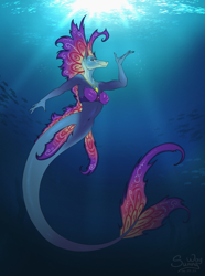 Size: 1043x1400 | Tagged: safe, artist:sunny way, derpibooru import, anthro, fish, horse, mermaid, merpony, pony, art, artwork, blue mermare, comic, cute, deep, digital art, female, mare, mermares, mlp comic, my little pony, ocean, pinup, pony comic, pony mermaid, smiling, solo, solo female, underwater, water