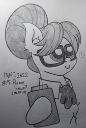 Size: 1994x2942 | Tagged: safe, artist:iceflower99, derpibooru import, raven, chest fluff, clipboard, ear fluff, ears, glasses, inktober, inktober 2022, monochrome