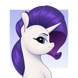 Size: 3200x3200 | Tagged: safe, artist:aquaticvibes, derpibooru import, rarity, pony, unicorn, bust, female, frown, looking at you, looking sideways, mare, portrait, profile, side view, solo