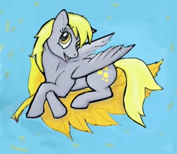 Size: 1024x890 | Tagged: safe, artist:tielgar, derpibooru import, derpy hooves, pegasus, pony, autumn, leaf, solo