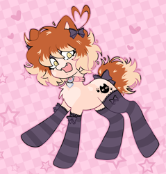 Size: 1496x1568 | Tagged: safe, artist:sxlipsis, derpibooru import, oc, oc only, cat, cat pony, original species, pony, chest fluff, clothes, collar, cute, ponysona, socks, solo, striped socks